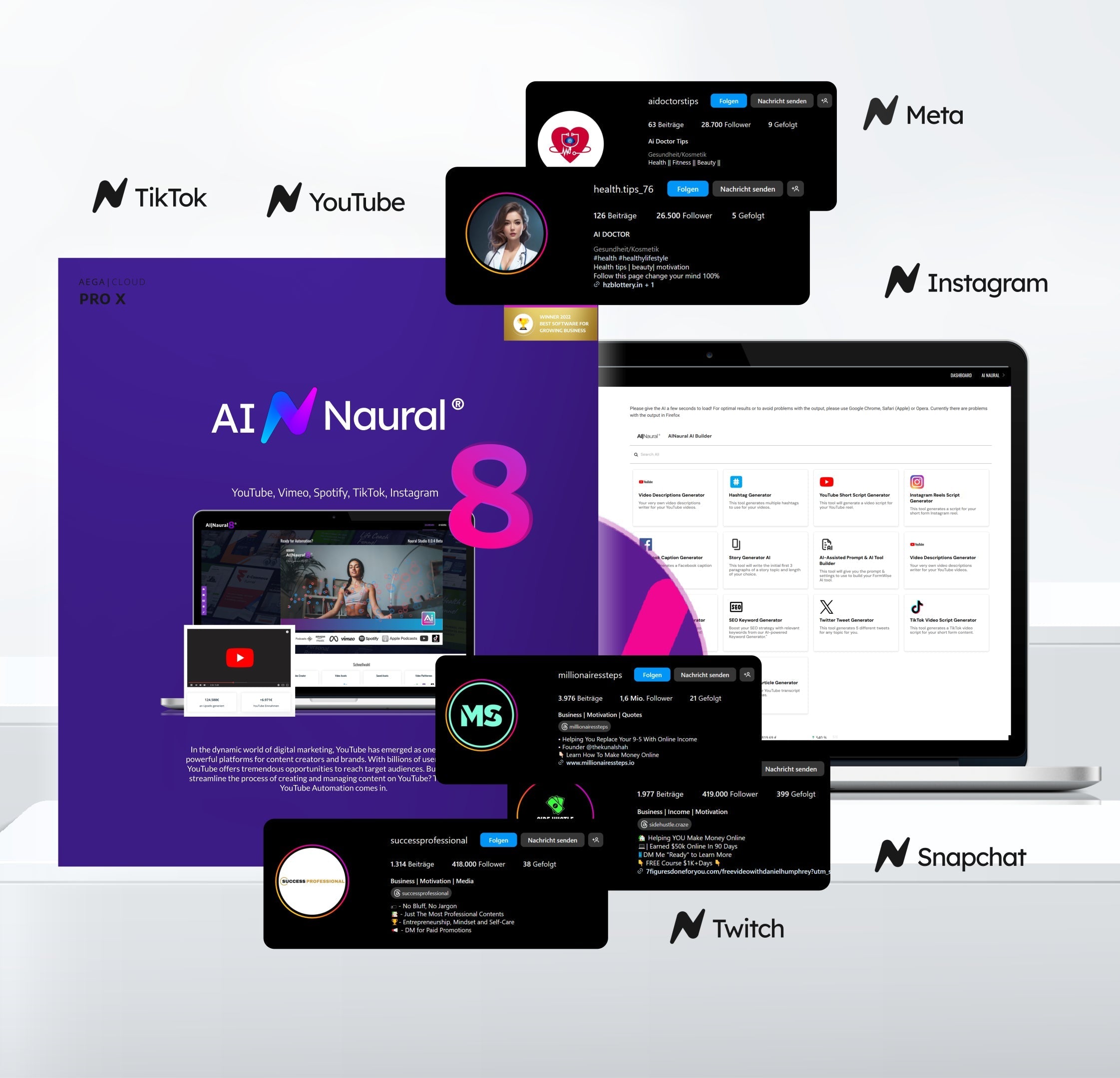 AI|Naural®8 - Social Automation Standard 2025 Edition mit KI, erweiterten Inhalten, Viral Engine