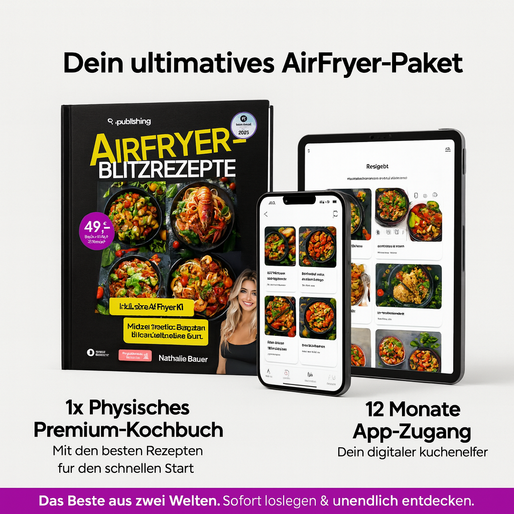 Neu, Limitiert: AirFryer Blitzrezepte+Band 1,2,3 & App. 22.000 Rezepte. 12 Monate on Demand + 3 Bücher